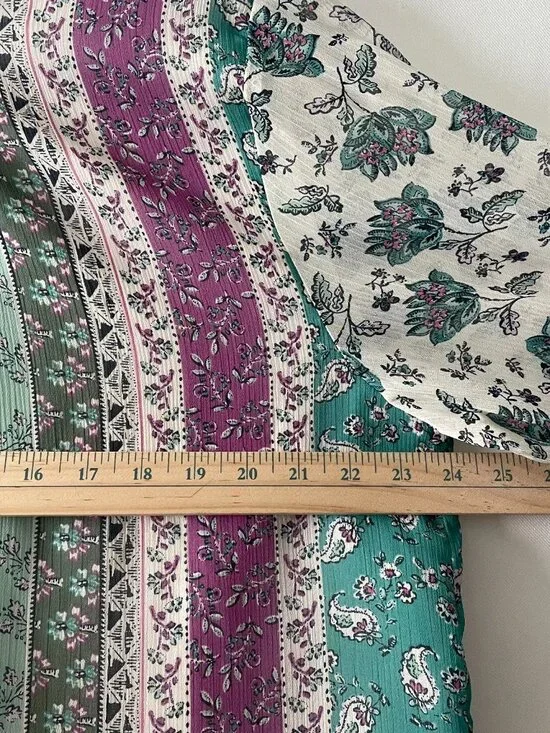 Loft Womens Multicolor Floral Stripe Scalloped Neck Peasant Blouse Top Size XL - Picture 7 of 10